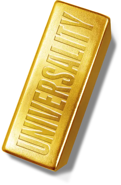 A gold bar with 'Universality' embossed into it.